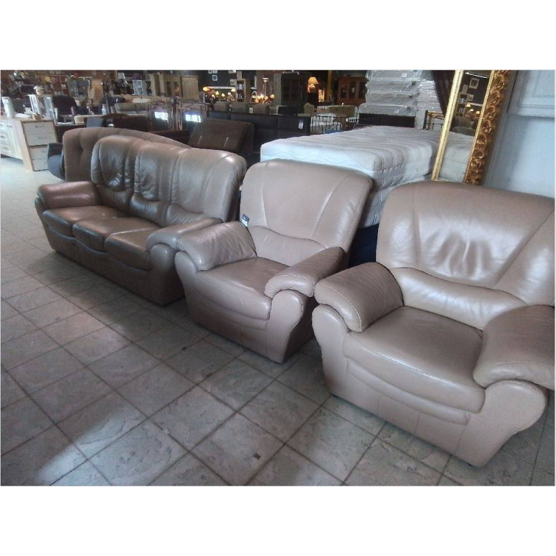 SALON 3+1+1 CUIR BEIGE
