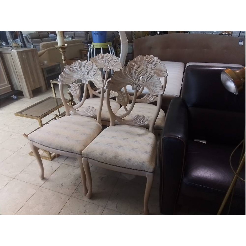 SERIE DE 4 CHAISES TISSU ET BOIS CERUSE