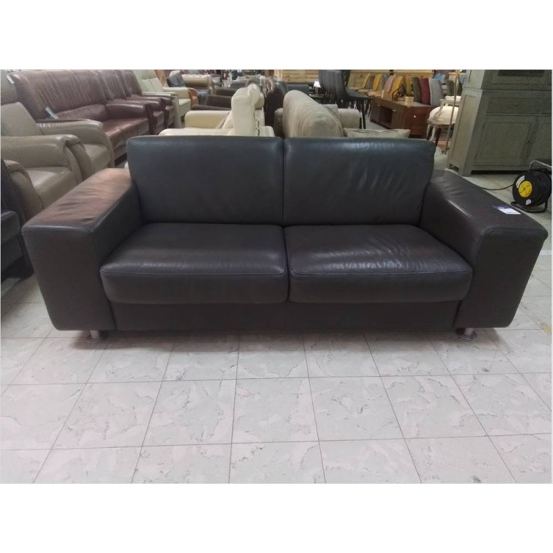 CANAPE 2 PLACES CUIR GRIS