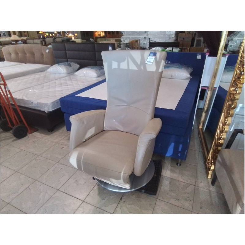 FAUTEUIL RELAX MANUEL PIVOTANT CUIR BEIGE 