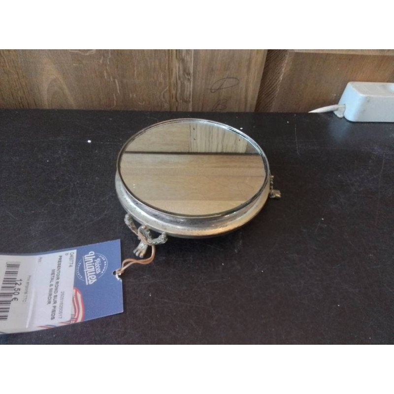 PRESENTOIR ROND SUR PIEDS METAL & MIROIR