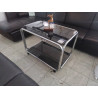 TABLE BASSE VINTAGE ROULANTE CHROME & VERRE FUMÉÉ