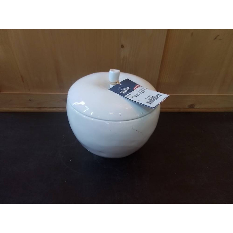 PLAT COUVERT FORME POMME FAIENCE BLANCHE