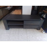 MEUBLE TELE BAS BOIS MASSIF GRIS 2 TIROIRS 