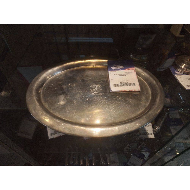 PLATEAU OVAL METAL ARGENTE