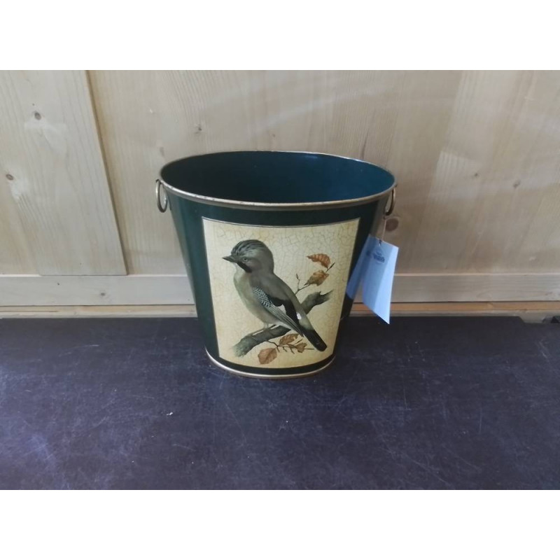 CORBEILLE À PAPIERS VINTAGE MÉTAL DÉCOR OISEAUX 
