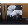 TOILE FLEURS SIGNEE TONS NOIR & ARGENT 80X80