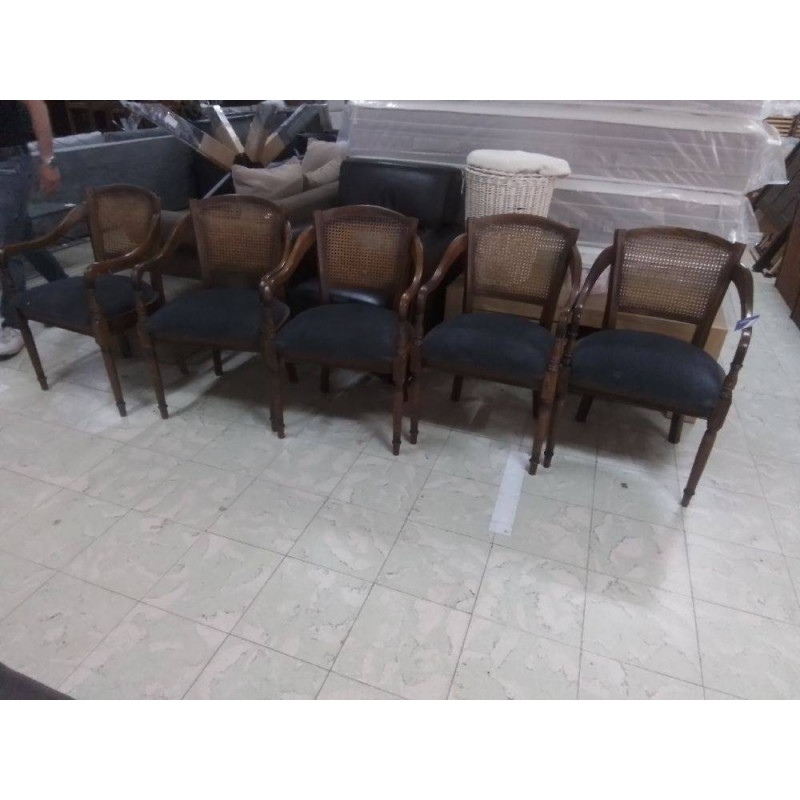 SERIE DE 6 CHAISES BOIS TISSU DOSSIER CANNE