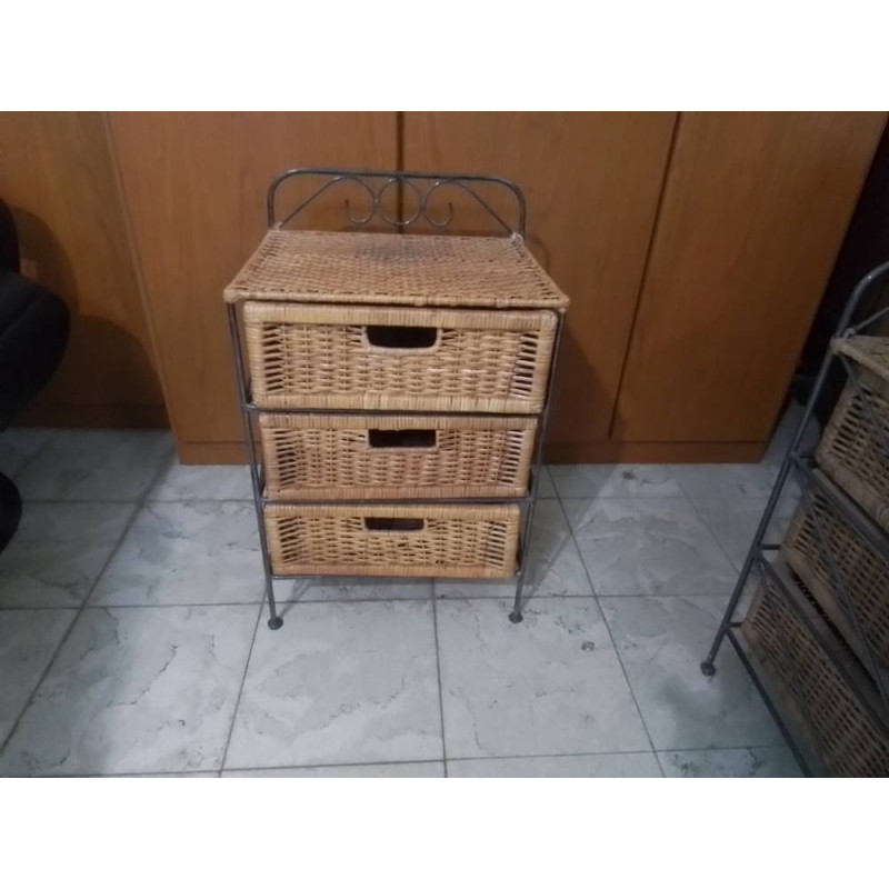 MEUBLE BAS 3 TIROIRS OSIER ET METAL 