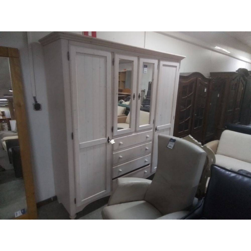 GARDE ROBES 3 PORTES 4 TIROIRS PIN CÉRUSE 