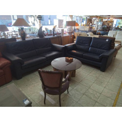 SALON 3+2 CUIR BLEU 