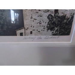 LITHO PAYSAGE VILLE DE LECQUES SIGNEE