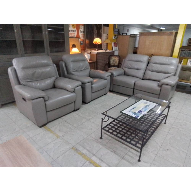 SALON CUIR GRIS 2+1+1 FULL RELAX ÉLECTRIQUES
