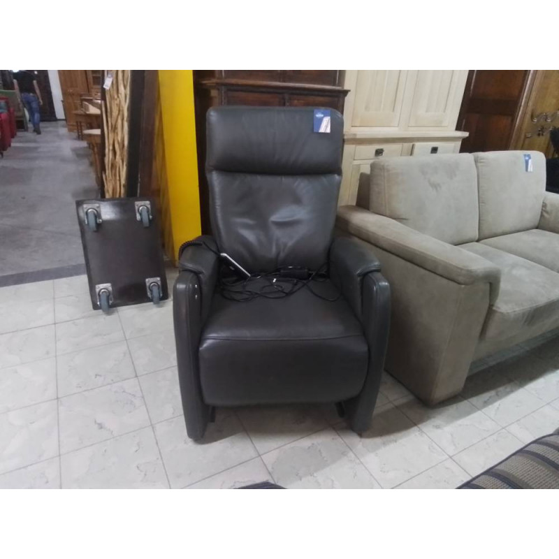 FAUTEUIL RELAX ELECTRIQUE CUIR GRIS FONCE 