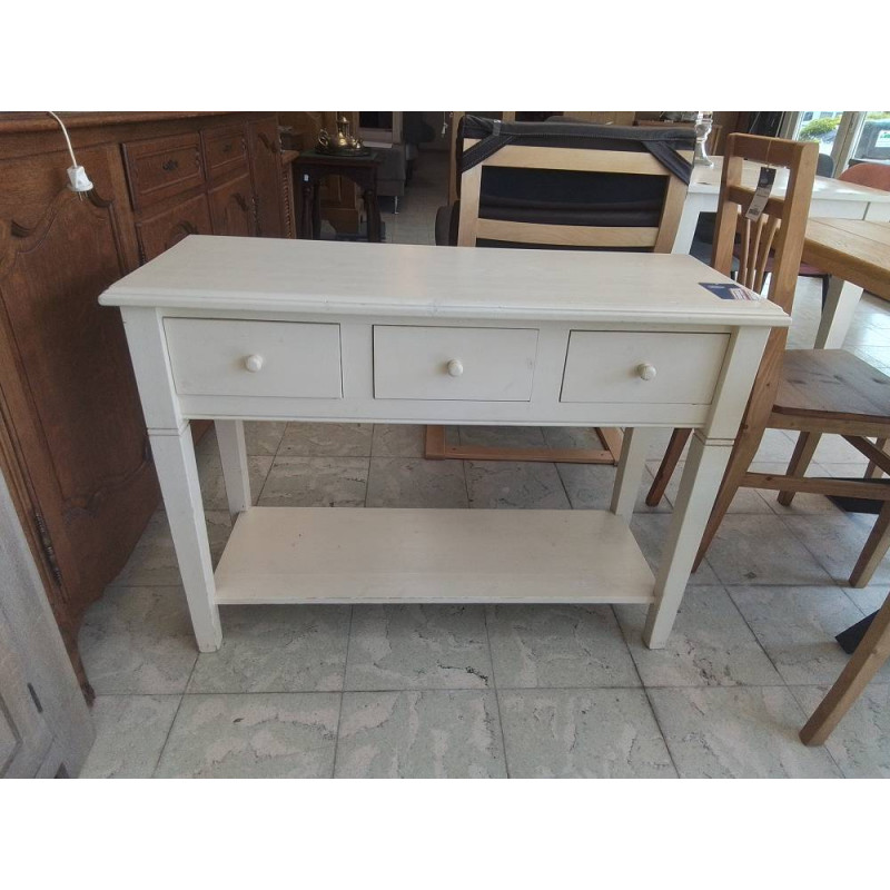 CONSOLE EN PIN 3 TIROIRS BLANCHE 103X39X77