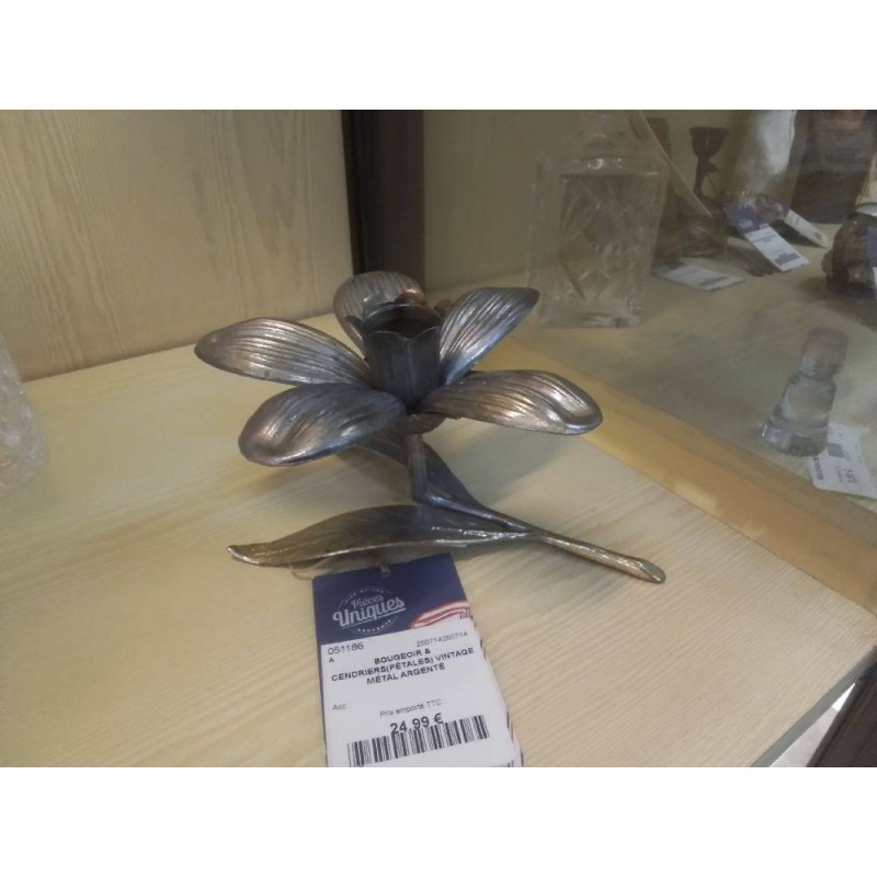 BOUGEOIR & CENDRIERS(PÉTALES) VINTAGE MÉTAL ARGENTÉ