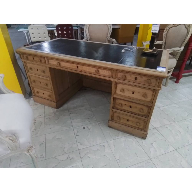 BUREAU PLAT CHÊNE BRUT 9 TIROIRS
