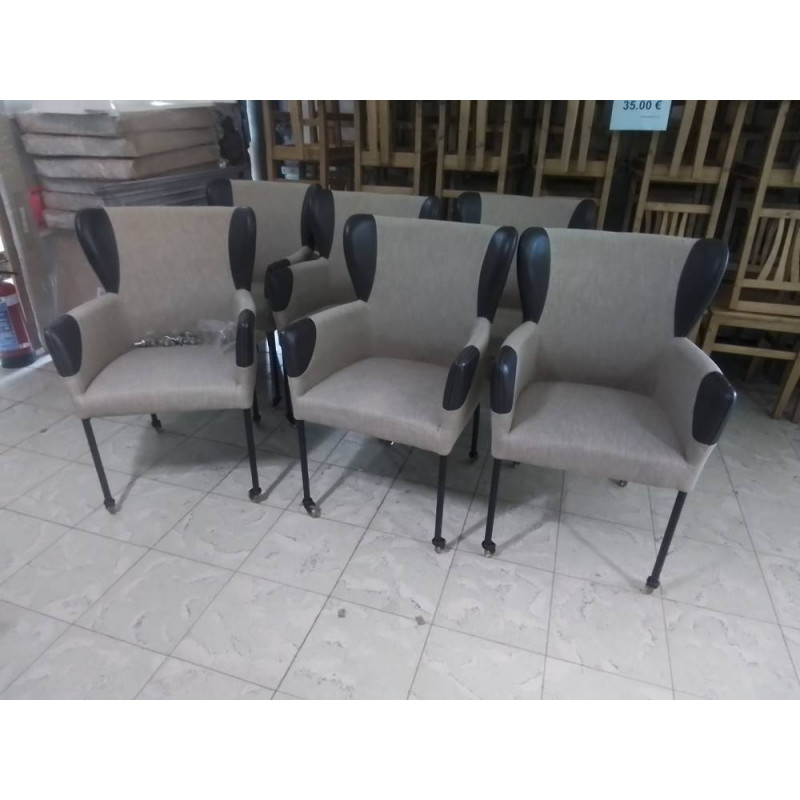SERIE DE 6 FAUTEUILS A ROULETTES TISSU BEIGE 
