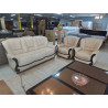 SALON 3+1+1 CUIR CREME ET BOISERIE 