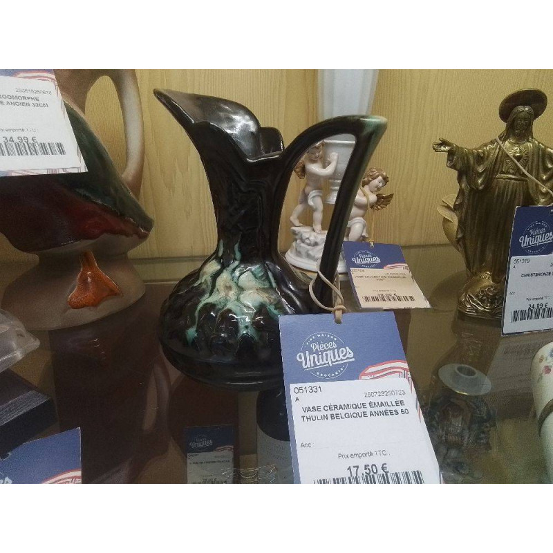 VASE CÉRAMIQUE ÉMAILLÉE THULIN BELGIQUE ANNÉES 50