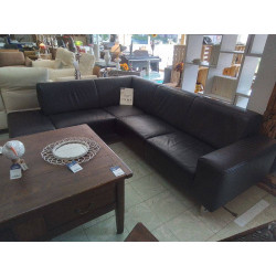 SALON D\'ANGLE CUIR NOIR