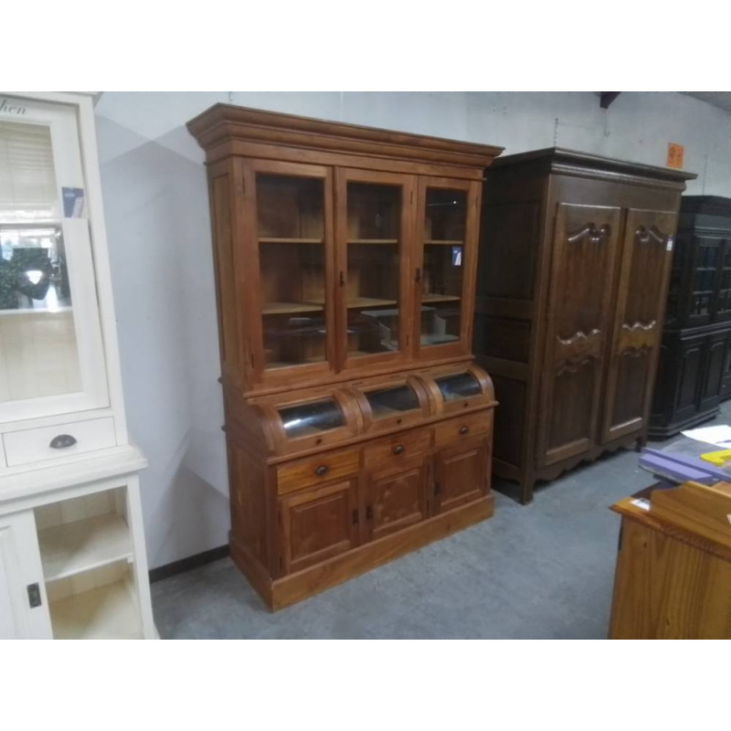 BUFFET 2 CORPS VITRÉ EN TECK 150X55X218