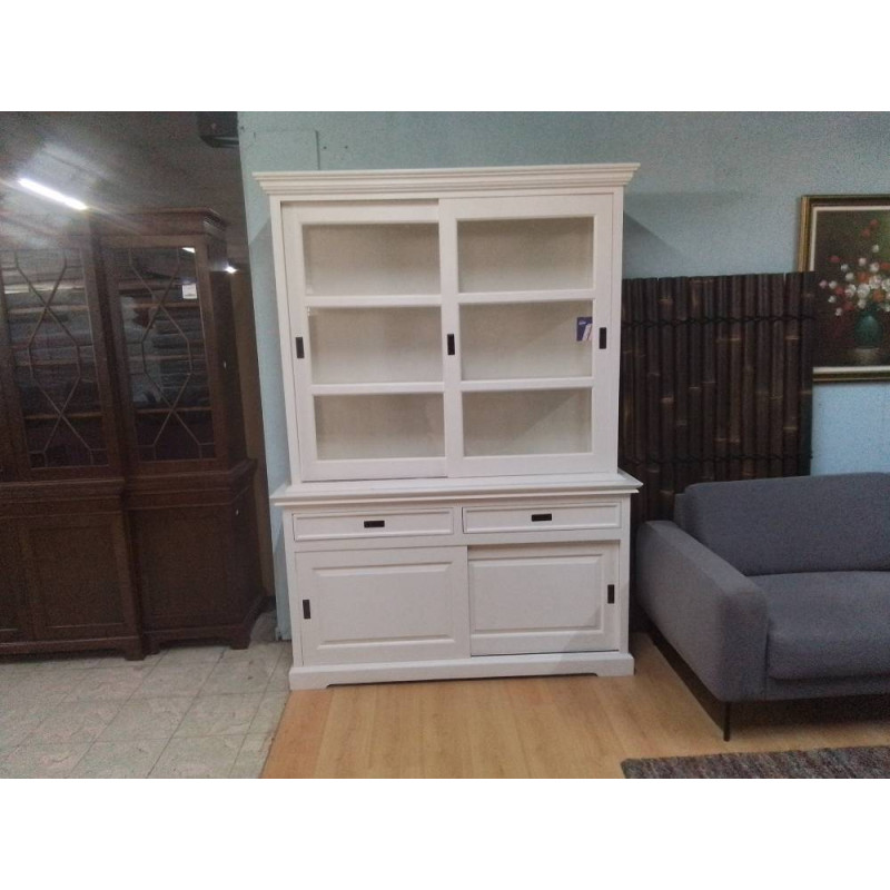 VAISSELIER 2 CORPS BLANC PORTES COULISSANTES 159X51X220