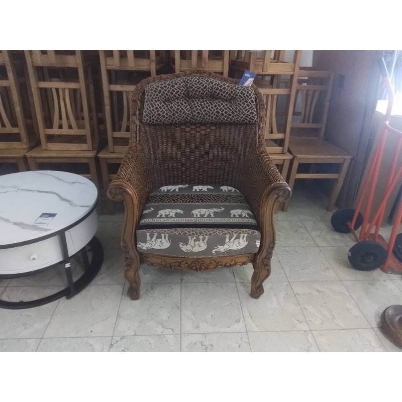 FAUTEUIL ROTIN ET TISSU 