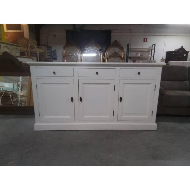 DRESSOIR MODERNE BLANC 3 PORTES  3 TIROIRS 175X45X96