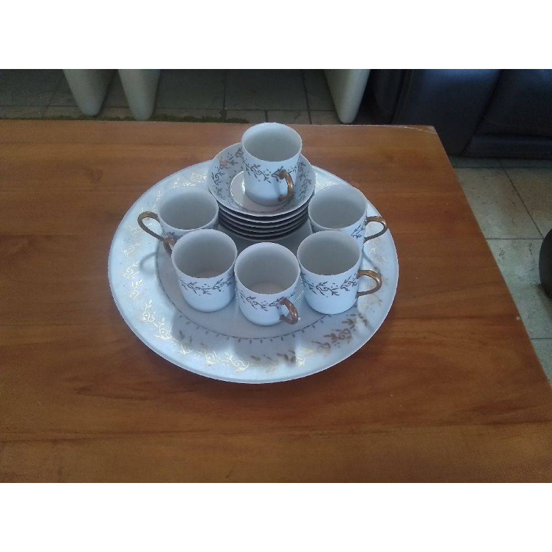 SERVICE MOKA AVEC PLATEAU PORCELAINE DE LIMOGES