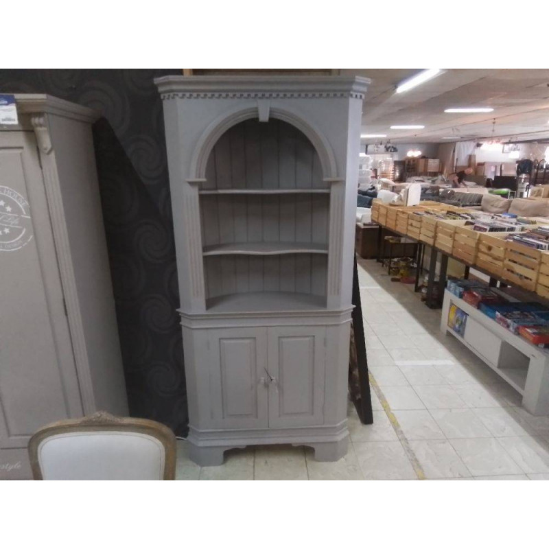 ETAGERE HAUTE BOIS PEINT EN GRIS 2 PORTES 