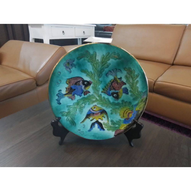 PLAT ROND FAIENCE CEROC MONACO DECOR POISSONS