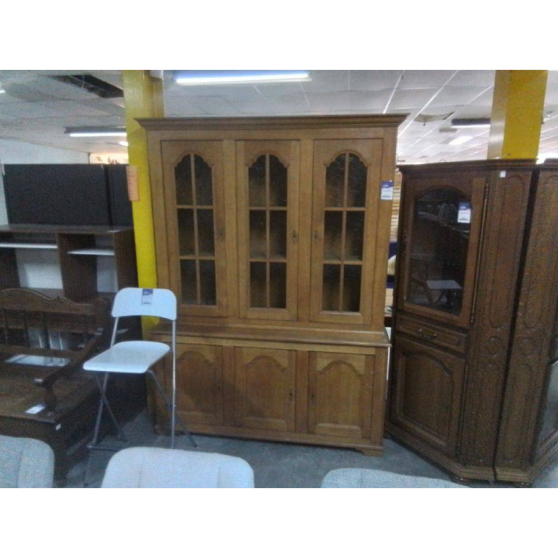 BUFFET 2 CORPS CHÊNE MASSIF VITRÉ 6 PORTES