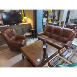 SALON CLASSIQUE CUIR BRUN 3...