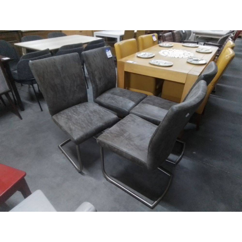 SERIE DE 4 CHAISES TISSU BRUN PIEDS METAL