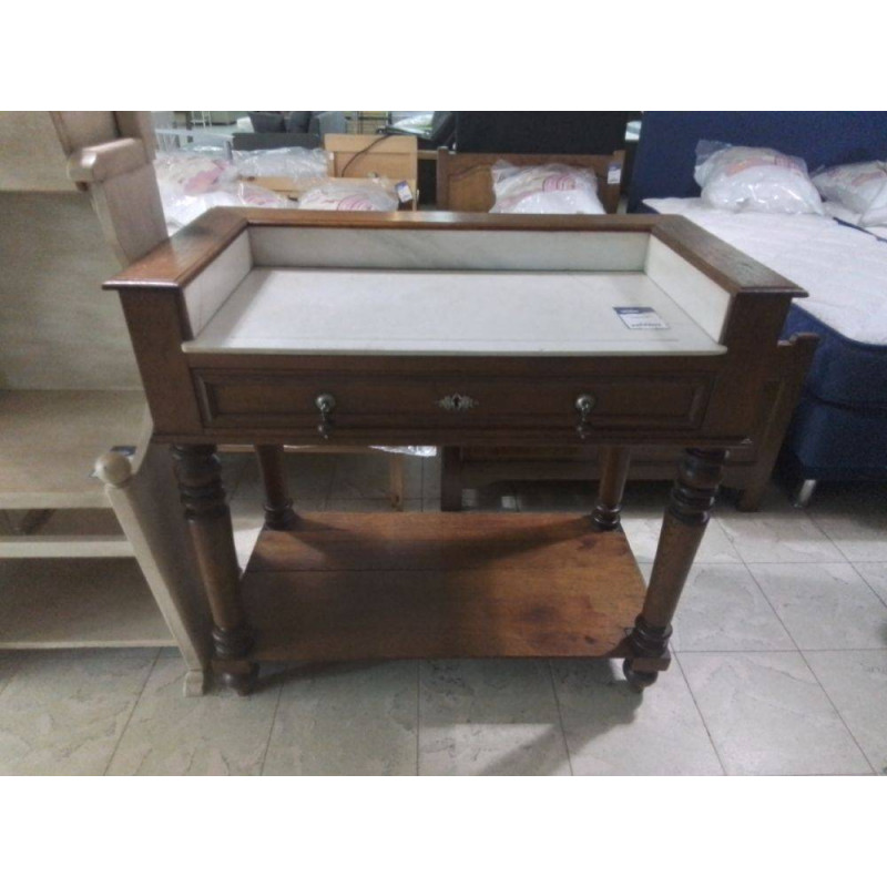 LAVABO ANCIEN CHÊNE & MARBRE BLANC