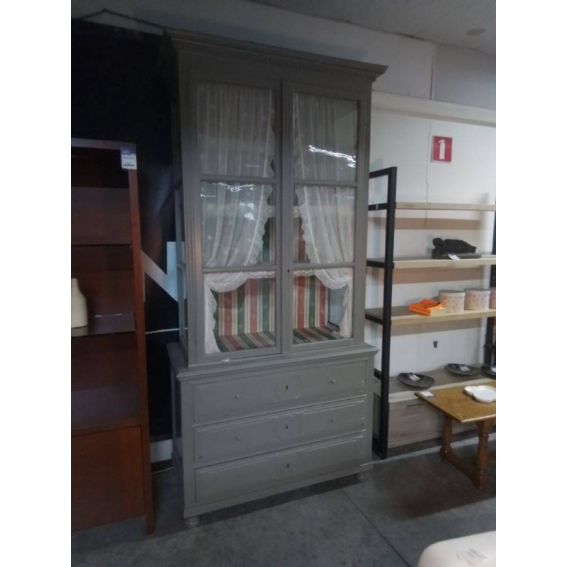 VITRINE ANCIENNE 2 CORPS 2 PORTES 3 TIROIRS