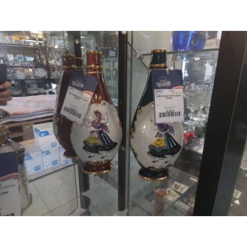 VASE FAIENCE PEINTE DECOR FEMME