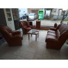 SALON CLASSIQUE CUIR BRUN & BOISERIE 3+1+1