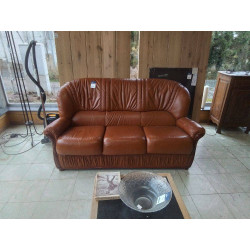 SALON CLASSIQUE CUIR BRUN & BOISERIE 3+1+1