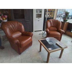 SALON CLASSIQUE CUIR BRUN & BOISERIE 3+1+1