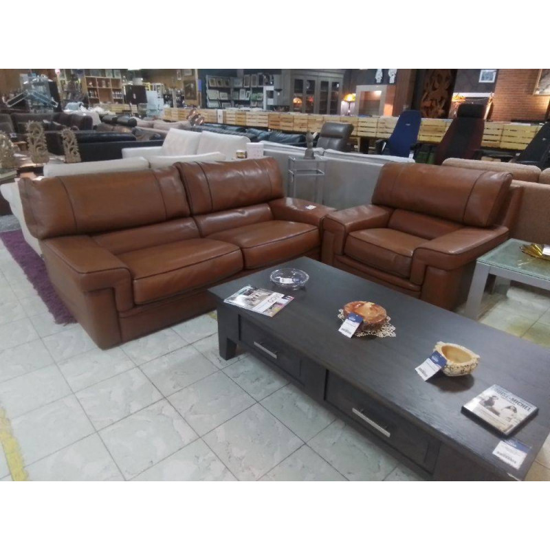 SALON CUIR BRUN QUALITE SUPERIEURE ALCYONE FABRICATION FRANCAISE