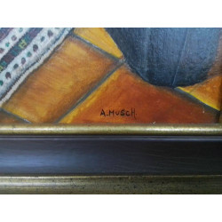 HUILE SUR PANNEAU INSTRUMENTS DE MUSIQUE SIGNE A. MUSCH 