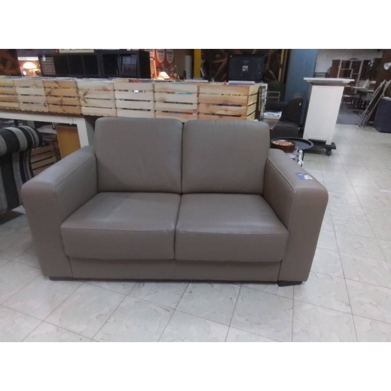 CANAPE 2 PLACES CUIR GRIS 