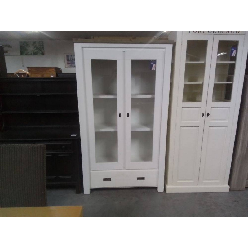 VITRINE BLANCHE 2 PORTES 1 TIROIR 115X45X201