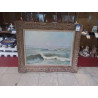 MARINE SUR TOILE SIGNEE VERLY CADRE BOIS SCULPTE