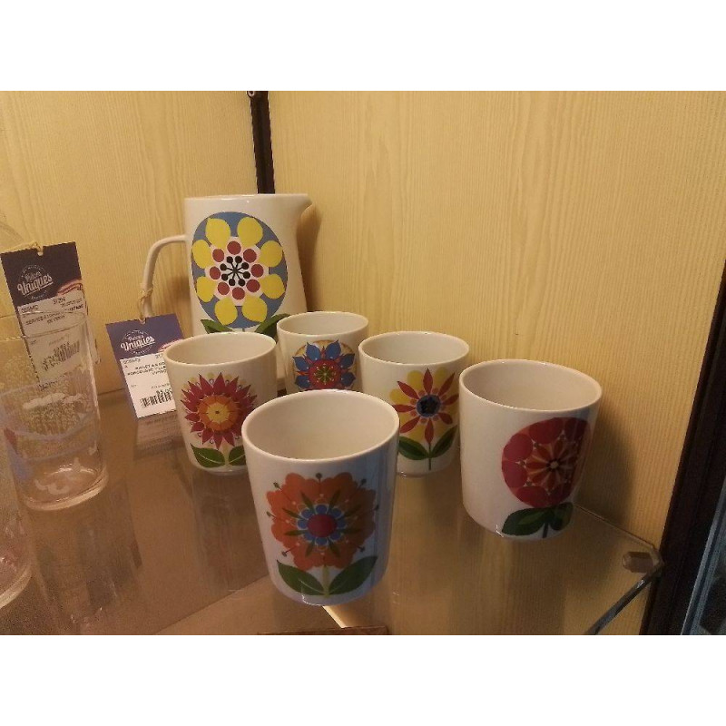 PICHET & 5 GOBELETS PORCELAINE VILLEROY & BOCH VINTAGE