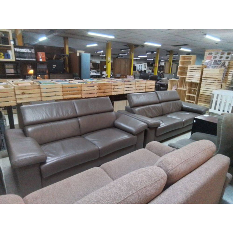 SALON 3+2 CUIR GRIS TETIERES REGLABLES  1329