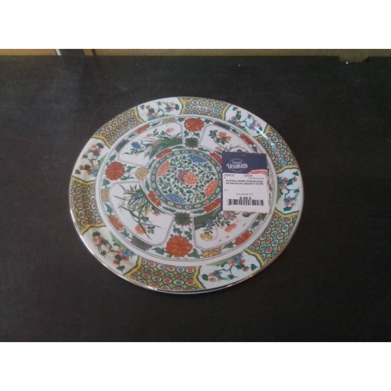 PLATEAU ROND PORCELAINE DE BAUDOUR DECOR FLEURS