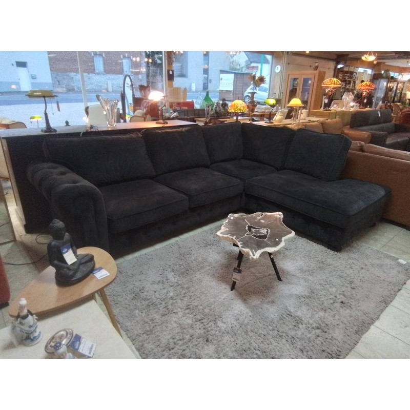 SALON D\'ANGLE TISSU GRIS FONCE 